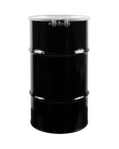 55 Gallon Steel Drum, Black, Reconditioned, Unlined, Cover w/Lever Lock Ring, 2″ & 3/4″ Fittings